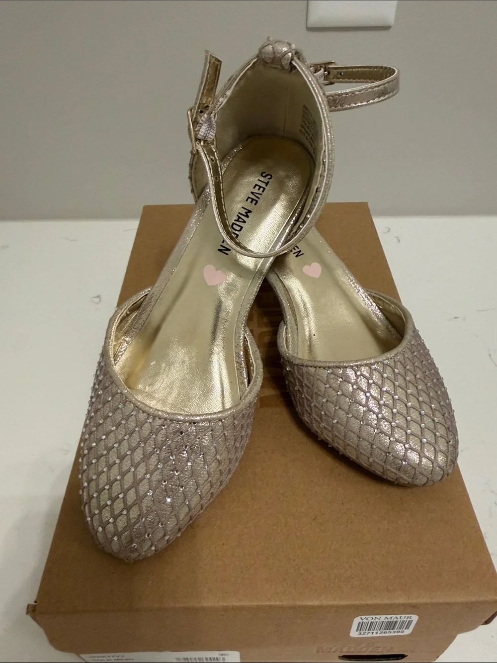 Steve Madden Metallic Rose Gold Ankle-Strap Heels Girls size 13